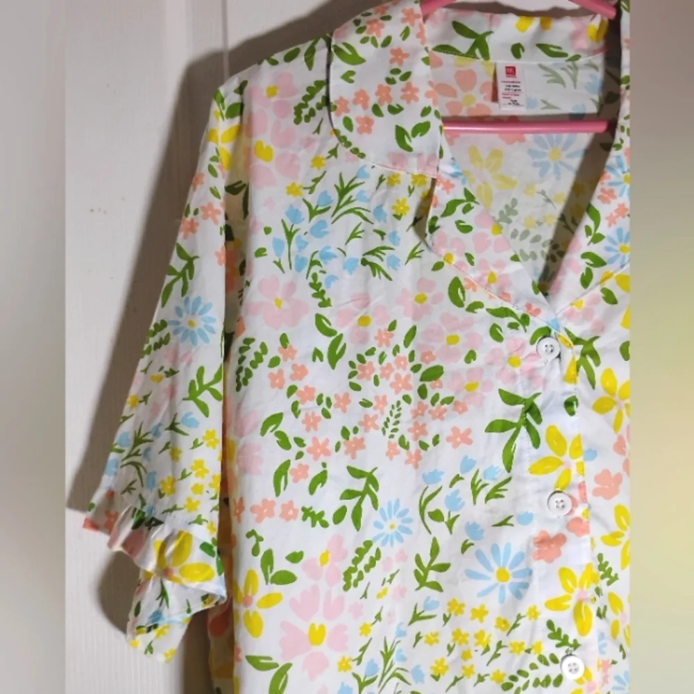 Pajama Shirt Women's Cotton Pastel Floral - Picture 2 of 8